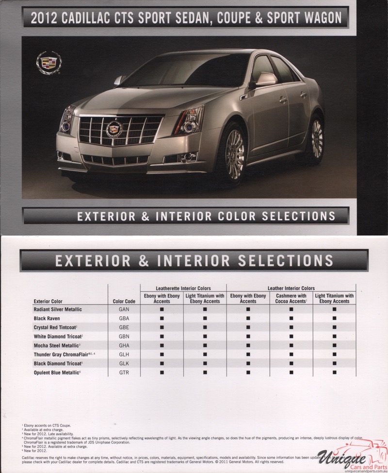 2012 Cadillac And CTS Paint Charts Corporate 2